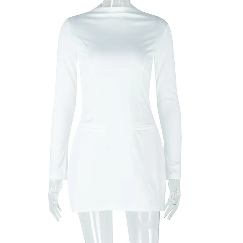 Long Sleeve Slim Waist A-line Dress Fashion - White