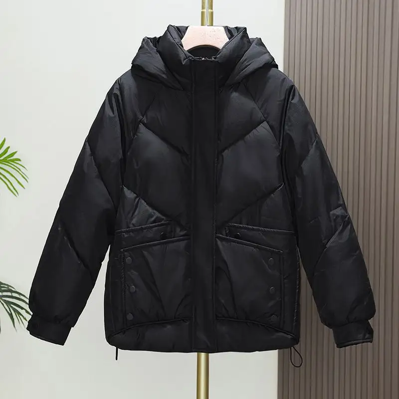 Womens Loose Padded Short Hooded Bread-Style Cotton