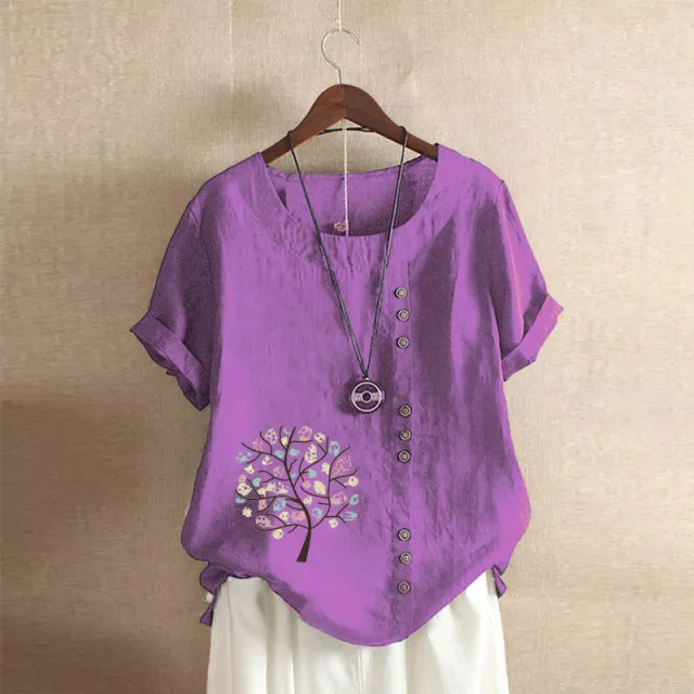 Women's Retro Plus Size Casual Loose Cotton linen Shirt Light Purple - Shop at LoveMi