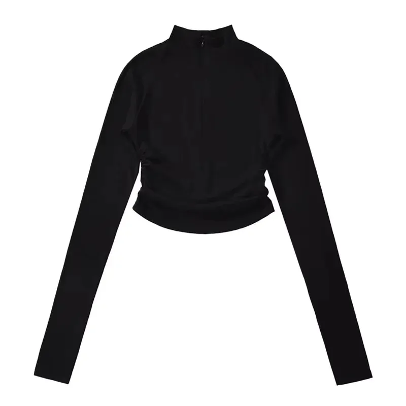 Half Turtleneck Design Bottoming Shirt Long Sleeve Top - Black