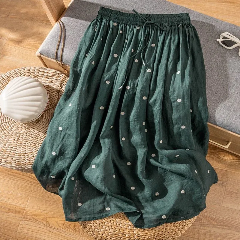 Women's Embroidered Polka Dot Double-layer Chiffon Skirt - Dark Green