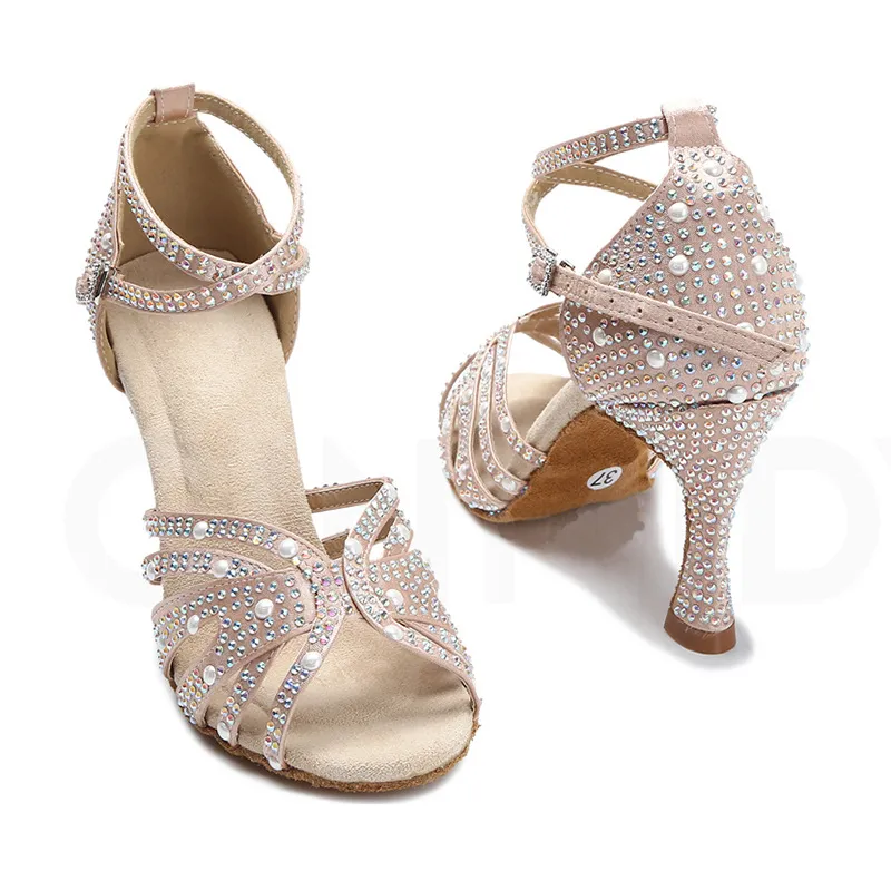 Diamond Latin Dance Shoes Women's Indoor Soft Bottom - Light Flesh Colour-34