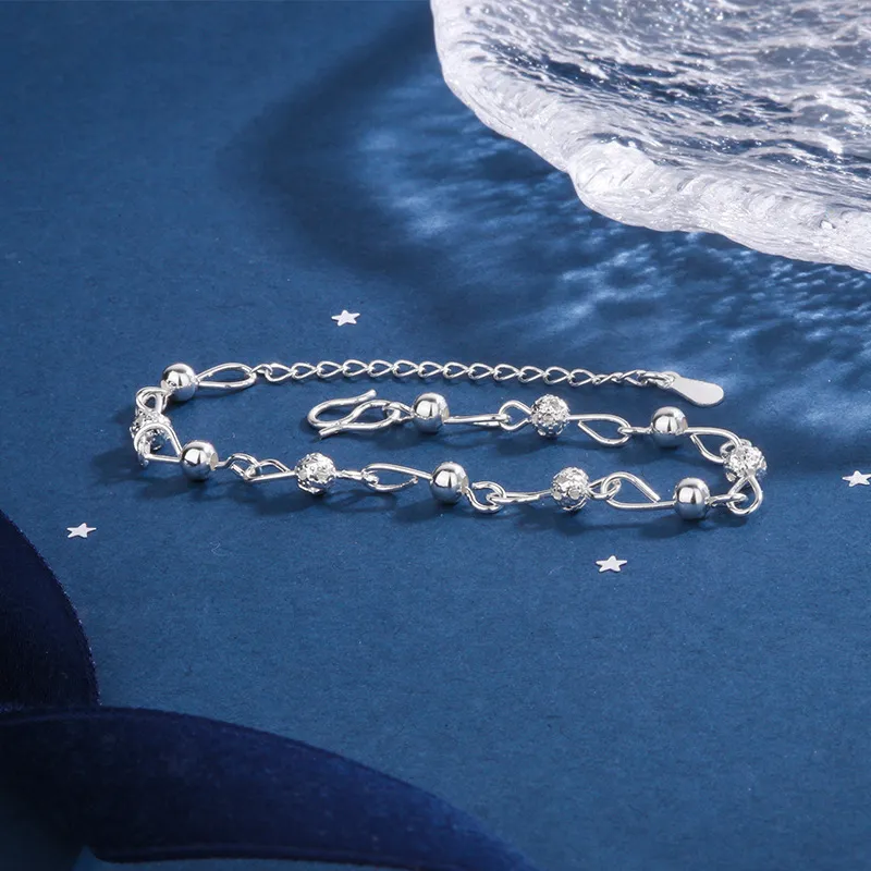 Affordable Luxury Fashion S925 Simple All-match Bead Bracelet - Xb1053 White Gold Color