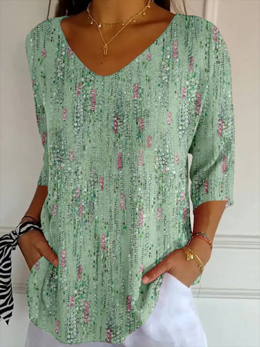 New 3D Printed Women's European And American Fashion Floral V-neck Shirt Top - Image 1