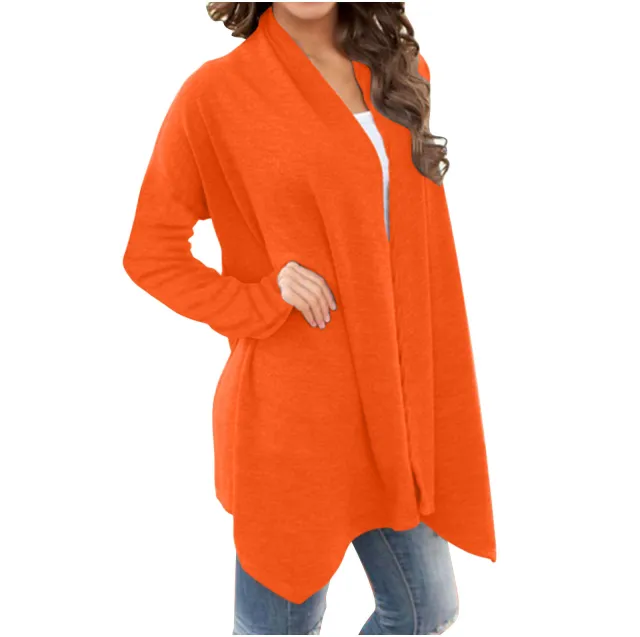 New Solid Color Long Sleeve Cardigan Jacket Long Orange Red - Shop at LoveMi