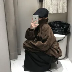Retro Loose Slimming Versatile Zip Lapel Suede Casual Short Jacket Women - Brown - View 1