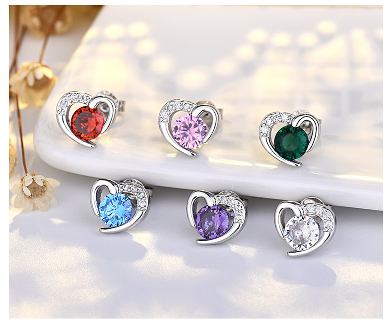 Female S925 Sterling Silver Needle Love Heart Stud Earrings