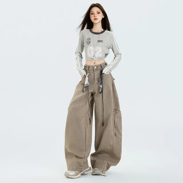 Large Workwear With Pocket Retro Commuter Jeans Gray Coffee - Shop at LoveMi
