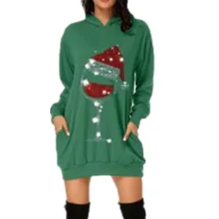 Women's Printed Mid-length Pocket Hooded Long Sleeve Sweater - Wine - View 1