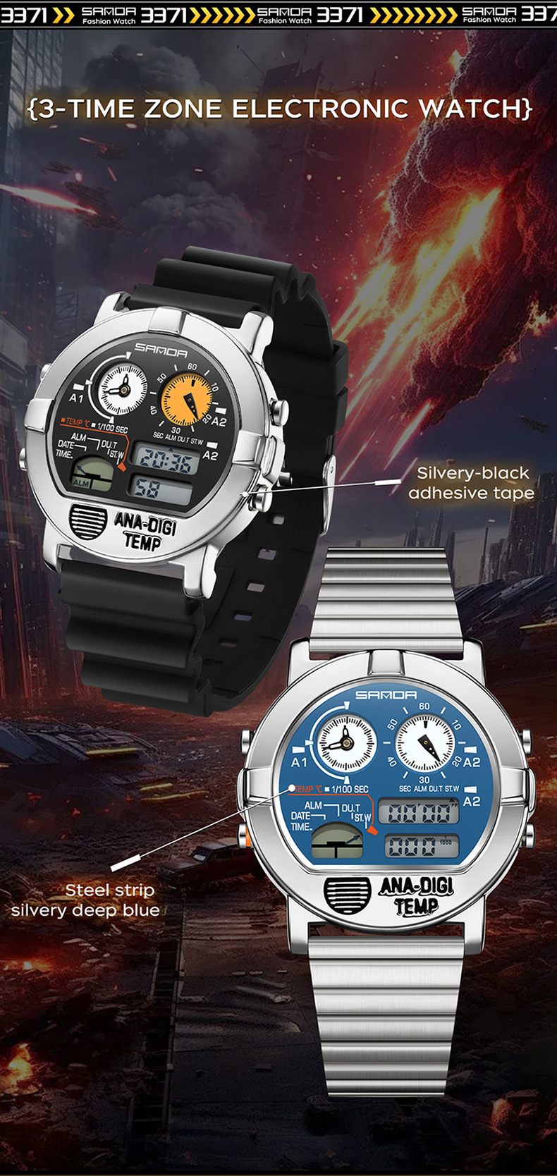 Sanda 3371 Analog Digital Sports watch for Men