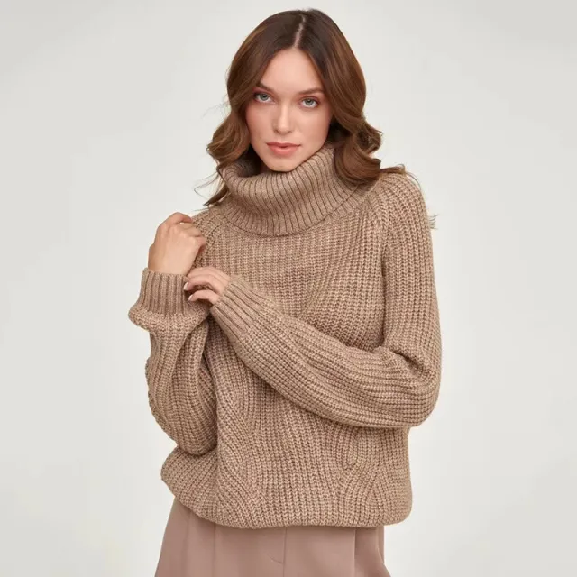 High Neck Thickened Autumn And Winter Sweater Turtleneck Solid Color Casual Mid length Sweater Brown - Shop at LoveMi