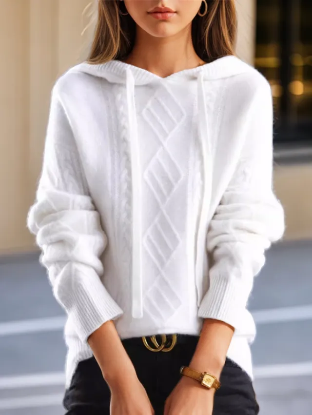 Knitted Jacquard Sweater For Women White - Shop at LoveMi