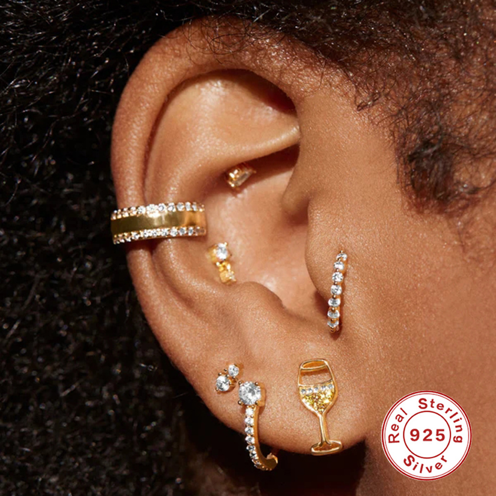 S925 Sterling Silver U-shaped Diamond Four-claw Earrings