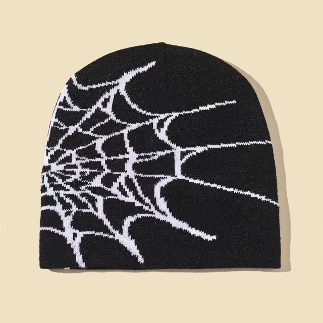 Spider Web Jacquard Knitted Hat Cold Protection In Autumn And Winter Black And White - Shop at LoveMi