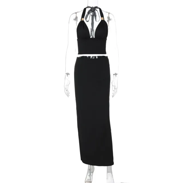 Women's Fashionable Tube Top And Figure hugging Skirt Set Black - Shop at LoveMi