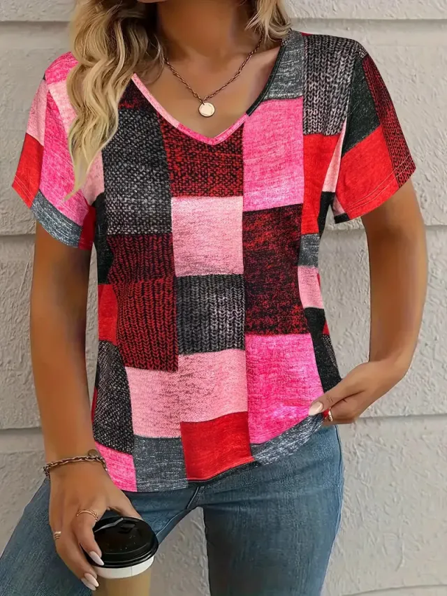 Casual All matching Square Pattern Short Sleeve Vt78545677 6Xl - Shop at LoveMi
