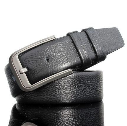 Litchi Pattern Edging Pin Buckle Casual Soft Business Men's Leather Belt