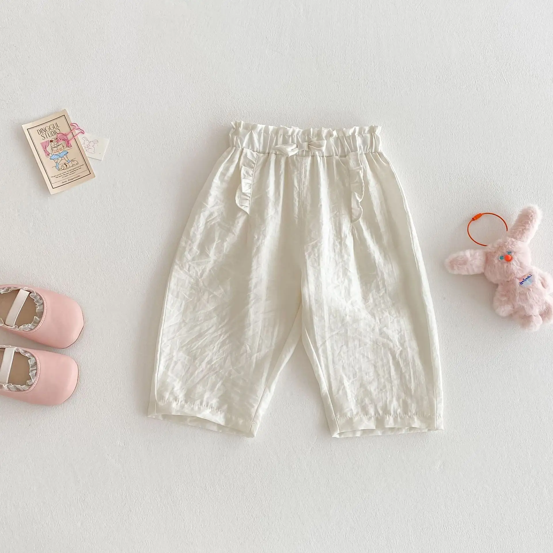 Girls' Bow Anti Mosquito Pants Solid Color Casual Pants