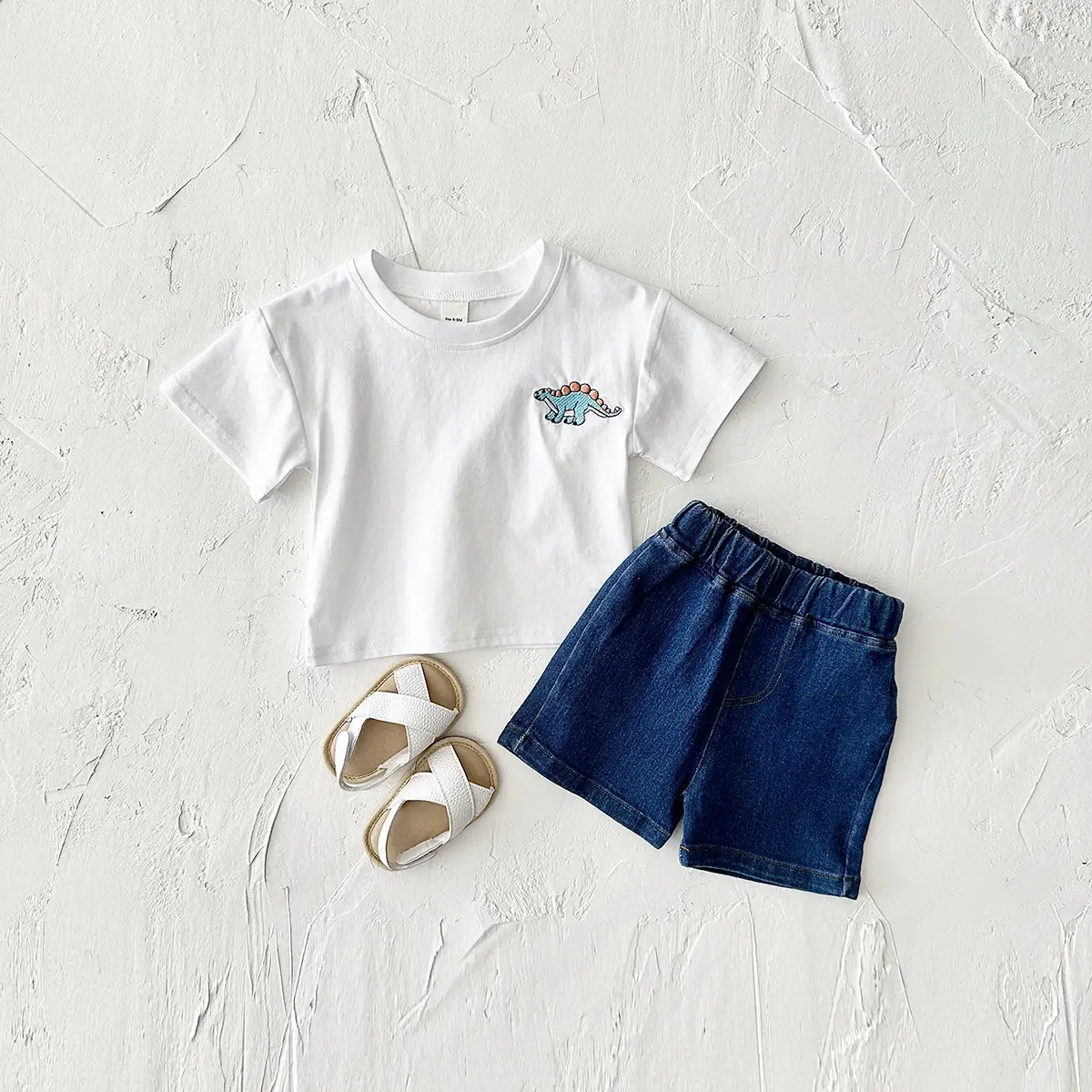 Children's Cartoon Dinosaur Embroidery Short Sleeved Set