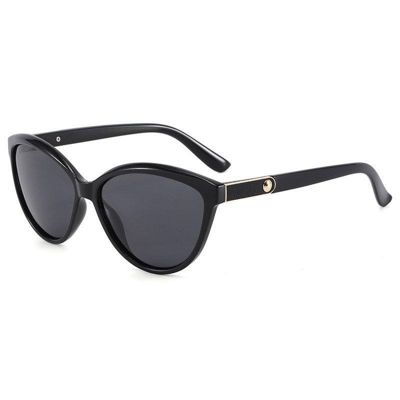 Fashionable Polarized Personalized Leather Inlaid Light Luxury Cat Eye Sunglasses