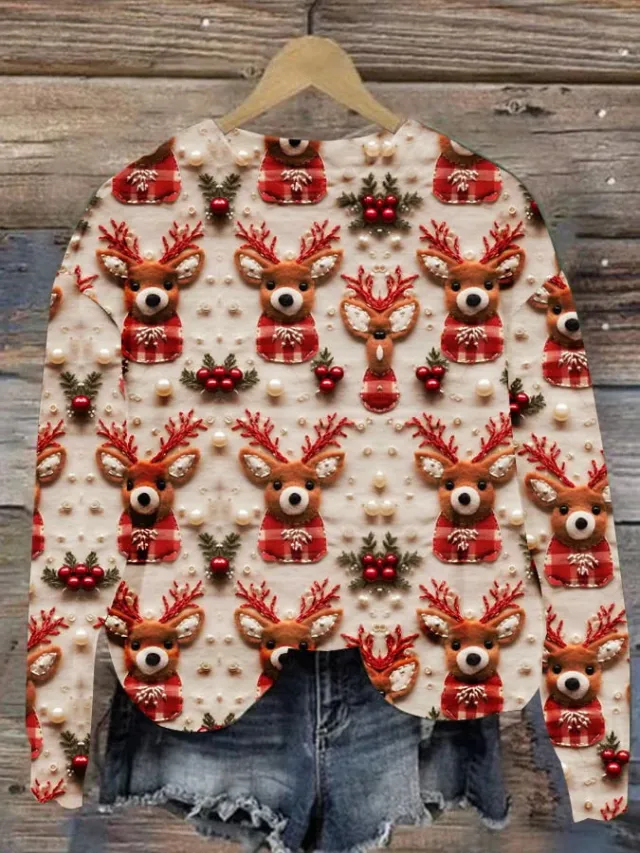 Women's Round Neck Plus Size Simple Printed Sweater G7Z4681 5Xl - Shop at LoveMi