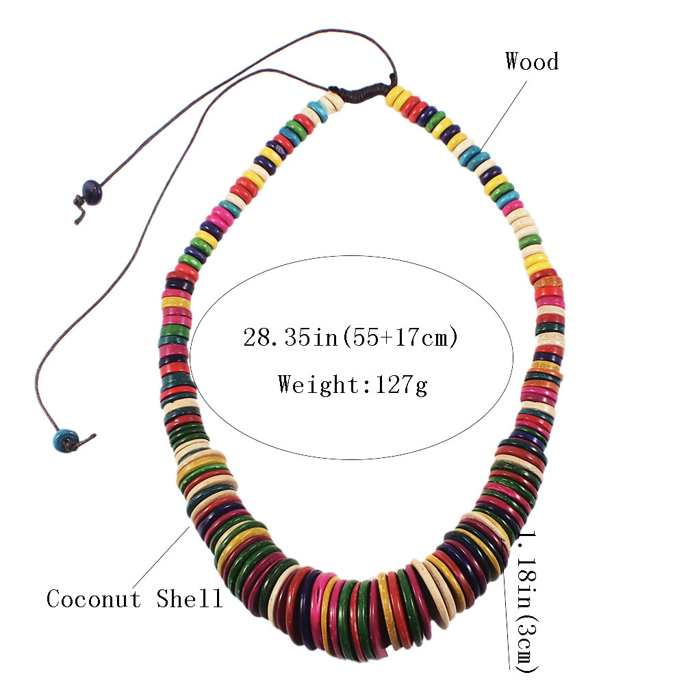 Vintage Geometric Coconut Shell Handmade Beaded Necklace