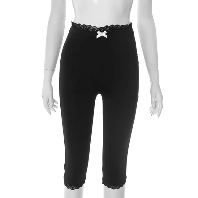Sexy Lace Leopard Print Cropped Tight Straight leg Pants Black - Shop at LoveMi