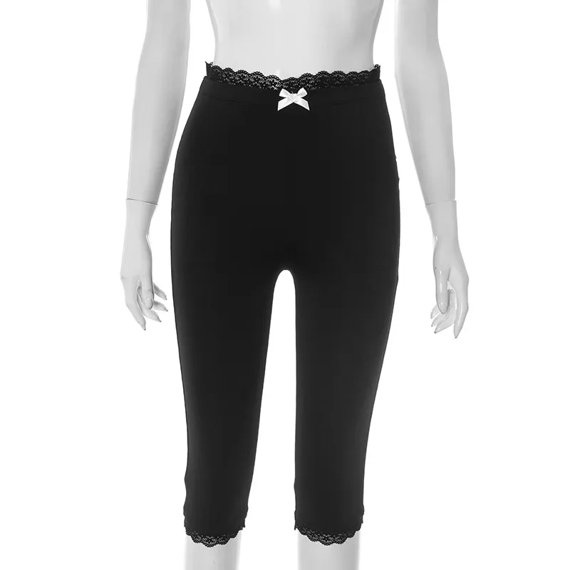 Sexy Lace Leopard Print Cropped Tight Straight-leg Pants - Black