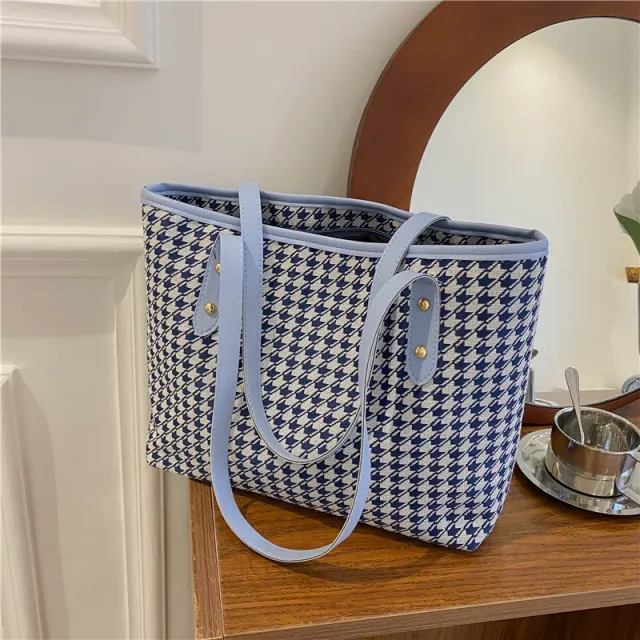 Large Capacity Houndstooth Bag For Women Blue - Shop at LoveMi