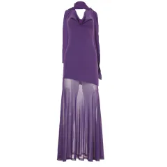 Hip Lifting Semi-permeable Mesh Long Dress - Mbd30857 Purple - View 1