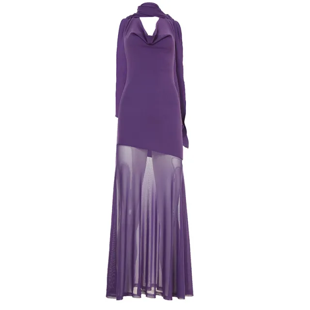 Hip Lifting Semi permeable Mesh Long Dress Mbd30857 Purple - Shop at LoveMi