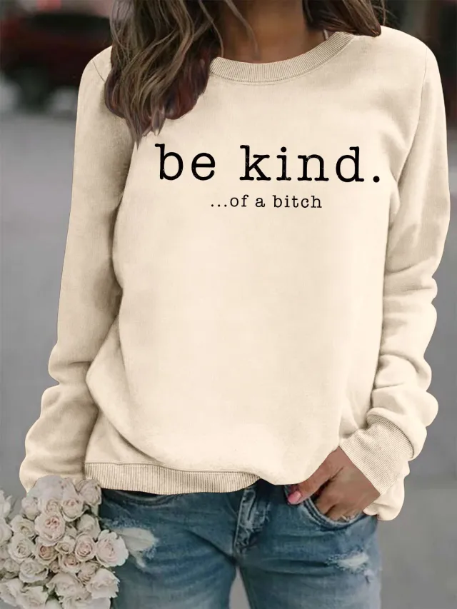 Ladies' Fashionable Round Neck Printed Hoodie Sand Color - Shop at LoveMi