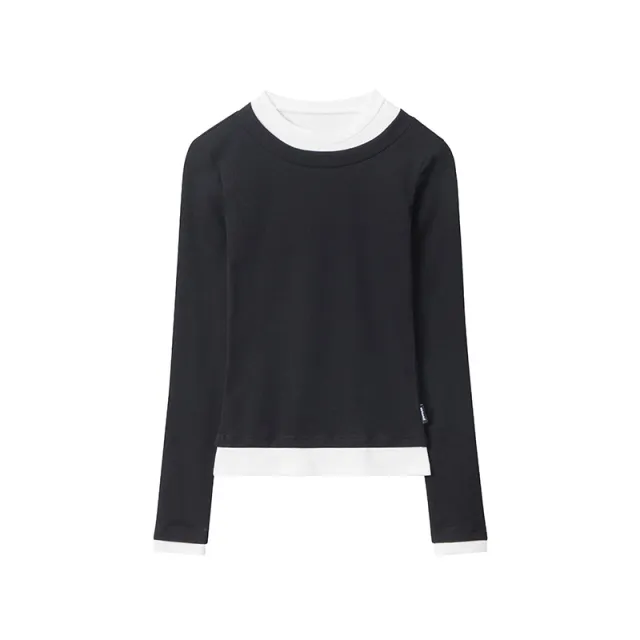 American Style Contrast Color Matching Round Neck Long Sleeve Black - Shop at LoveMi