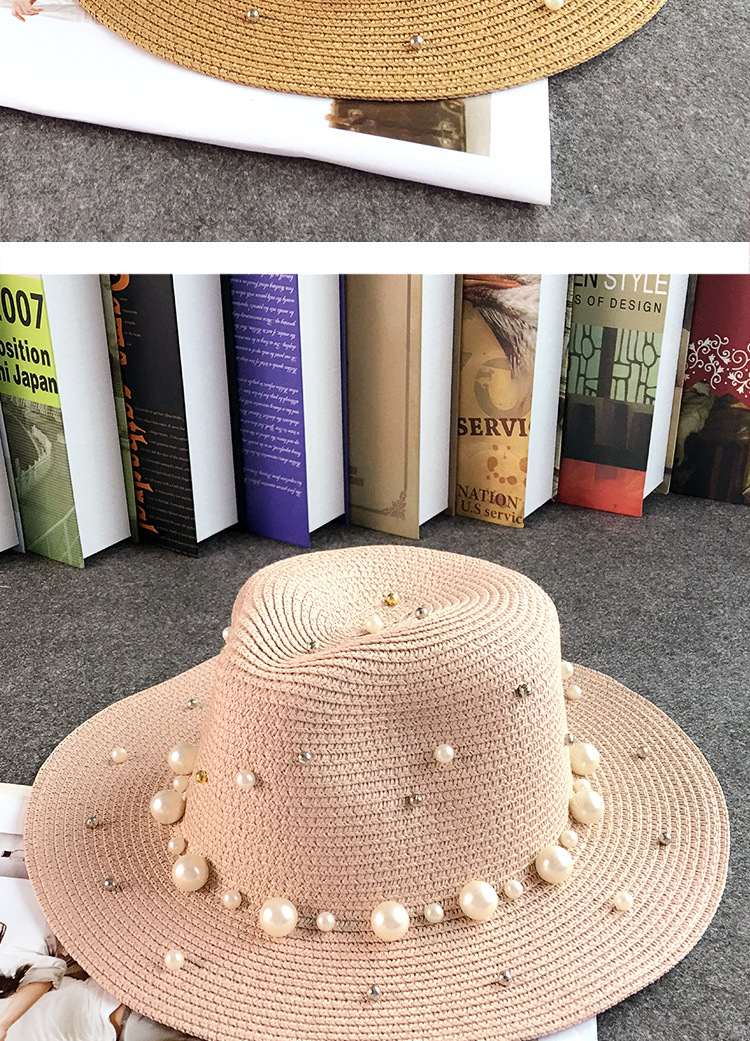 Title 4, Outdoor Beach Flat Brim Straw Pearl Beaded Hat