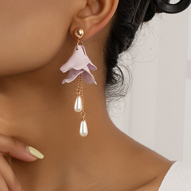 French Retro Fashion Sweet Purple Petal Earrings