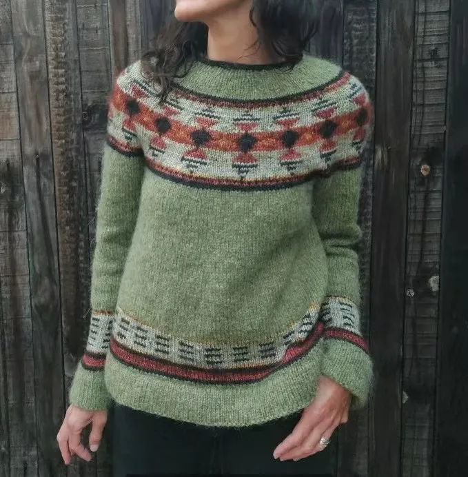 Women's Round-neck Color-block Loose Sweater - Hikoi 5417436