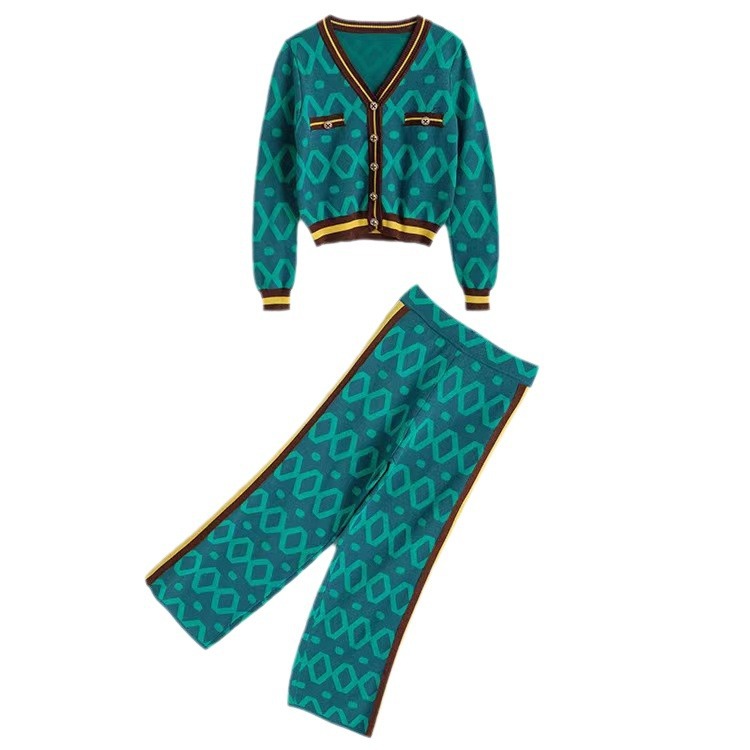 Women's Autumn And Winter New Socialite Knitted Cardigan Coat High Waist Slimming Pants