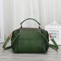 Genuine Leather Women's Bag, Ladies Shoulder Bag, Top Grain Leather Large Capacity Handbag - Green - View 1