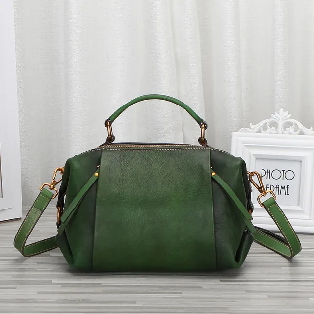 Genuine Leather Women's Bag, Ladies Shoulder Bag, Top Grain Leather Large Capacity Handbag Green - Shop at LoveMi