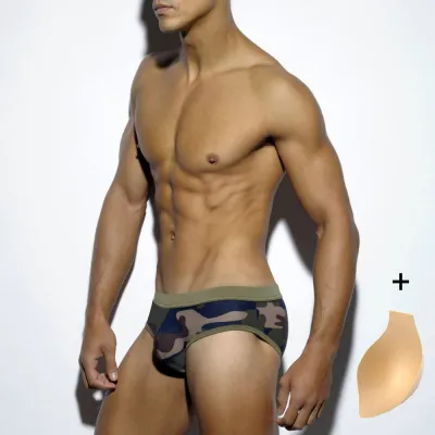 New Men's Belt Cup Close-fitting Camouflage Swim Briefs