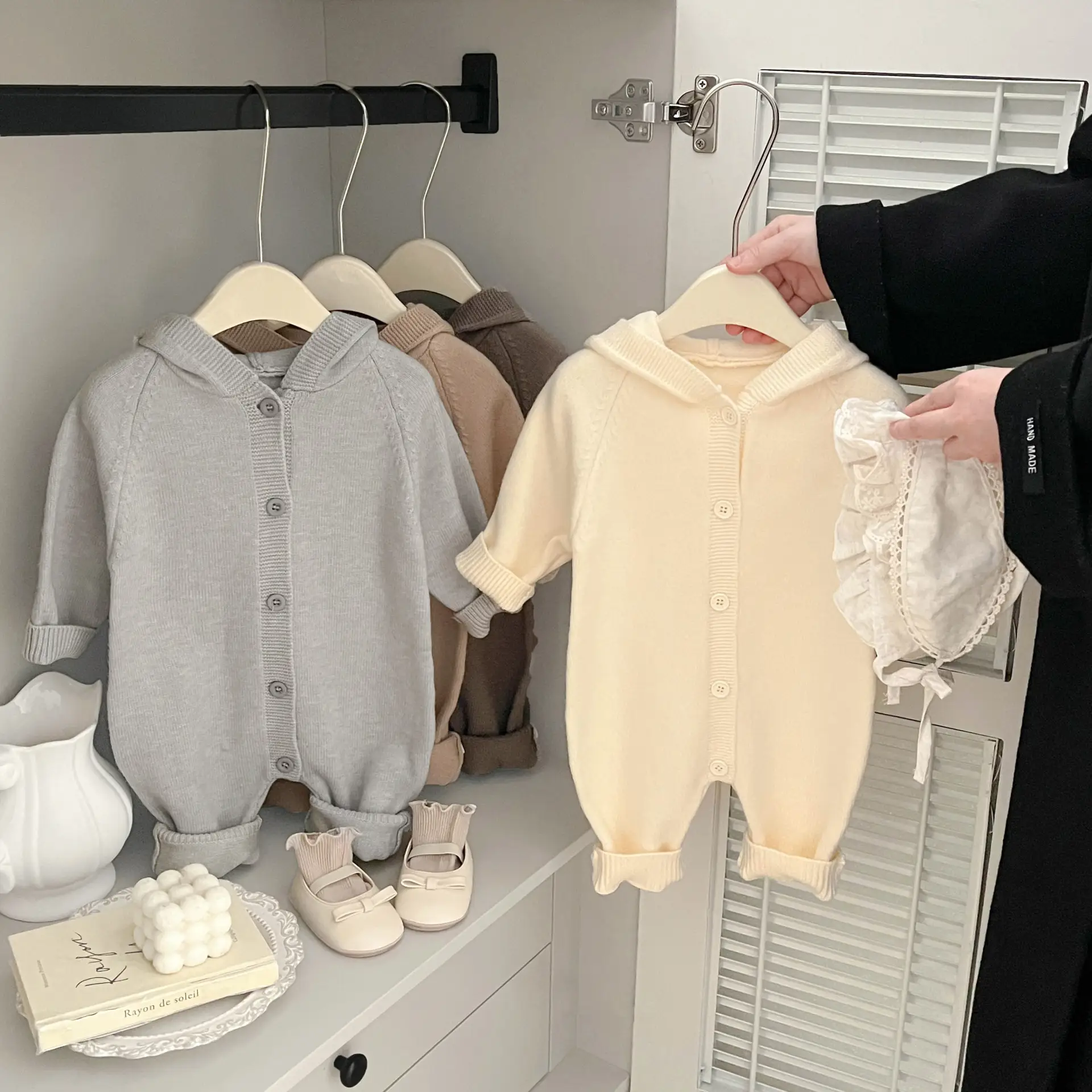Chic One-piece Outfit With Cute Bunny Ears For A Babys First Monthperfect For Outdoor Outings