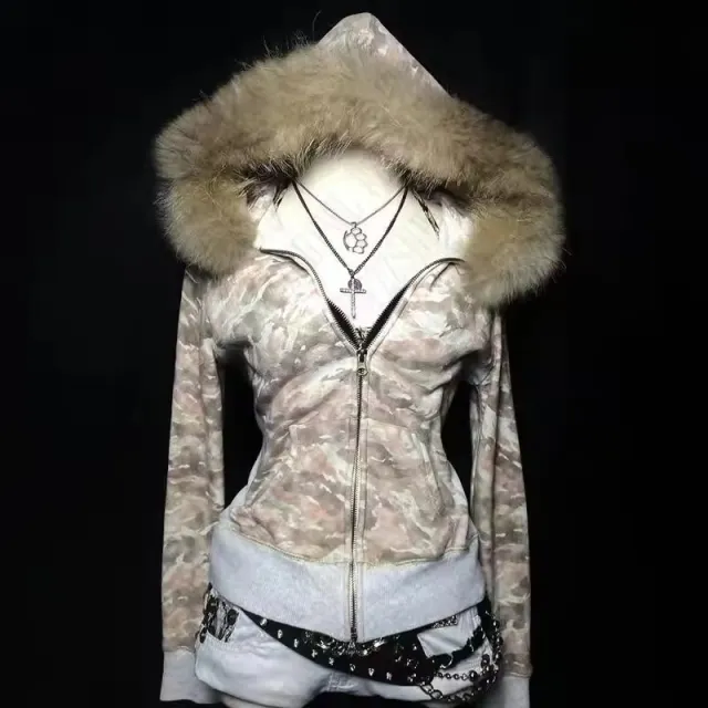 Retro Alphabet Embroidered Autumn And Winter Fur Collar Hood Cardigan Coat Sweatshirt Red - Shop at LoveMi