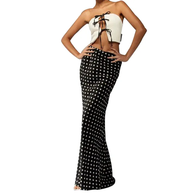 Summer European And American Elegant Slim fit Polka Dot One step Skirt Mid Skirt For Women Black - Shop at LoveMi