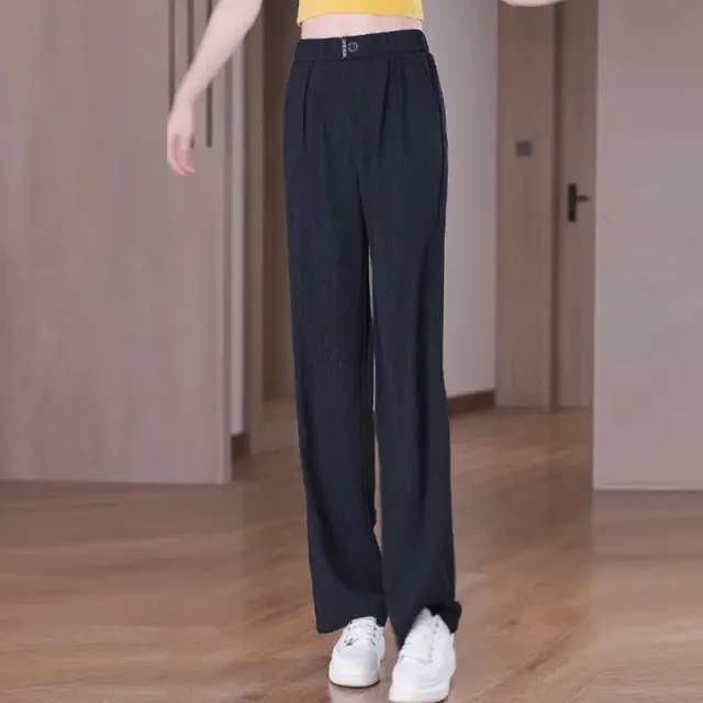 Draping Ice Silk Straight leg Pants Women's Slimming Plus Size Fashion 2502 Black Small - Shop at LoveMi