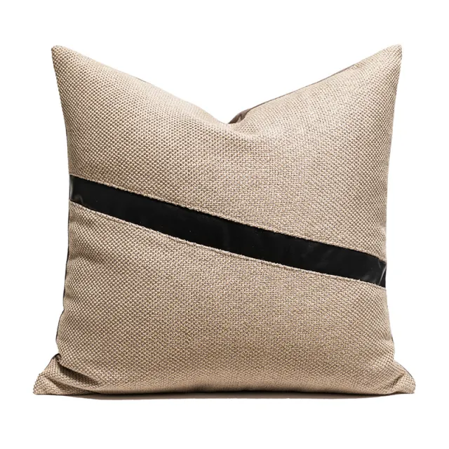 Nordic PU Leather Pillow Geometric Abstract Veneer Stitching Cushion Simple Modern Living Room Backrest Pillow Pillow Cover Fog And Jin Milk Coffee - Shop at LoveMi