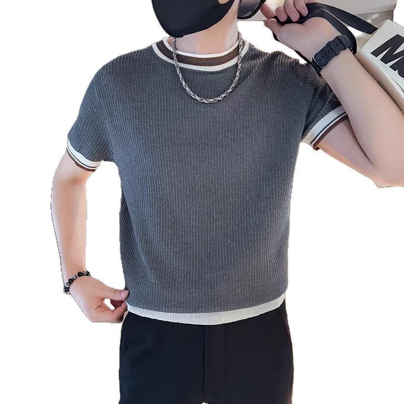 Men's Ice-silk Color-block Knit Top