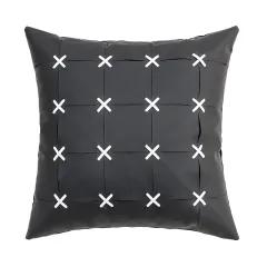 American Modern Pure Colour PU Leather Hand-woven Pillow Cover - Black - View 1