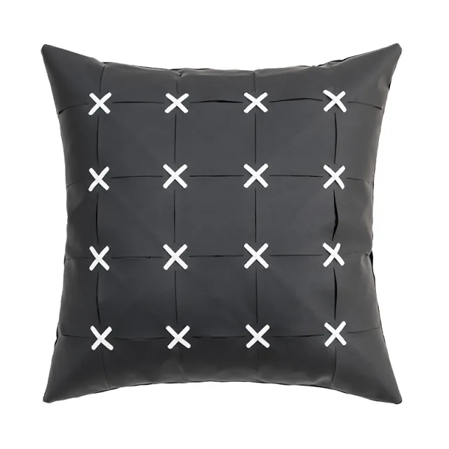 American Modern Pure Color PU Leather Hand woven Pillow Cover Black - Shop at LoveMi