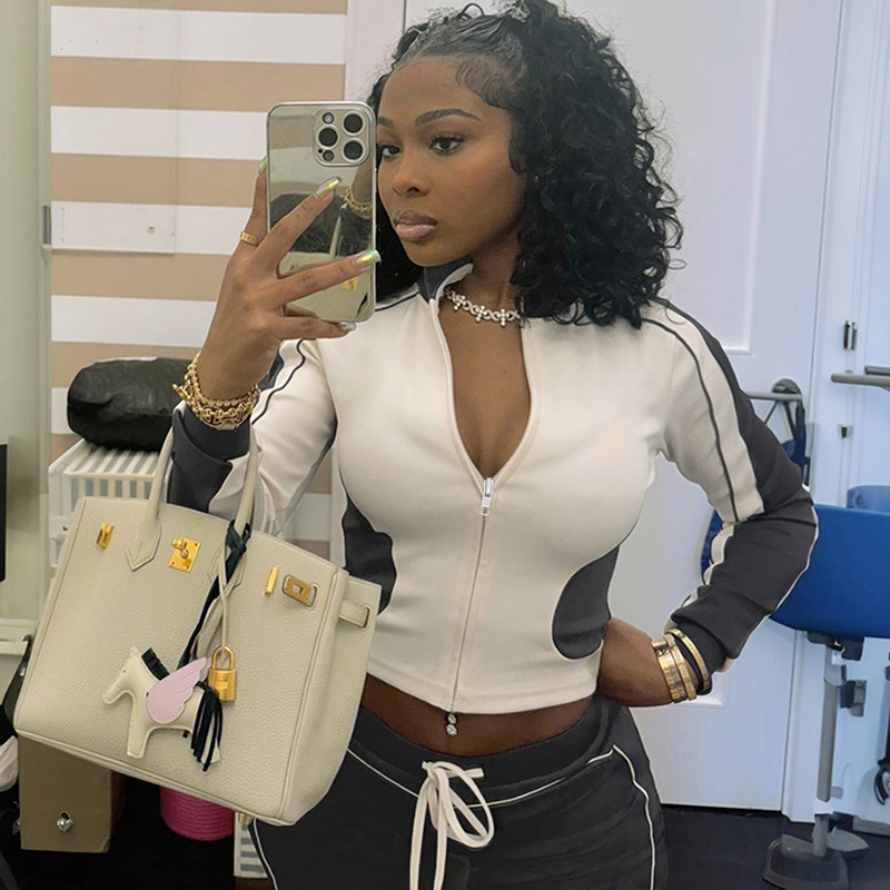 Temperament Leisure Matching Tight Zipper Slim-fit Pants Suit