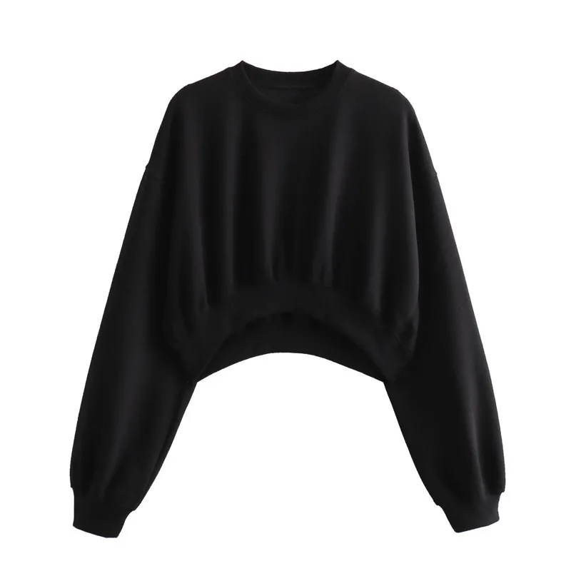 Autumn New Women's Clothing Solid Color Basic Short Sweater Ankle Banded Lace-up Jogger Pants Suit - Black Top